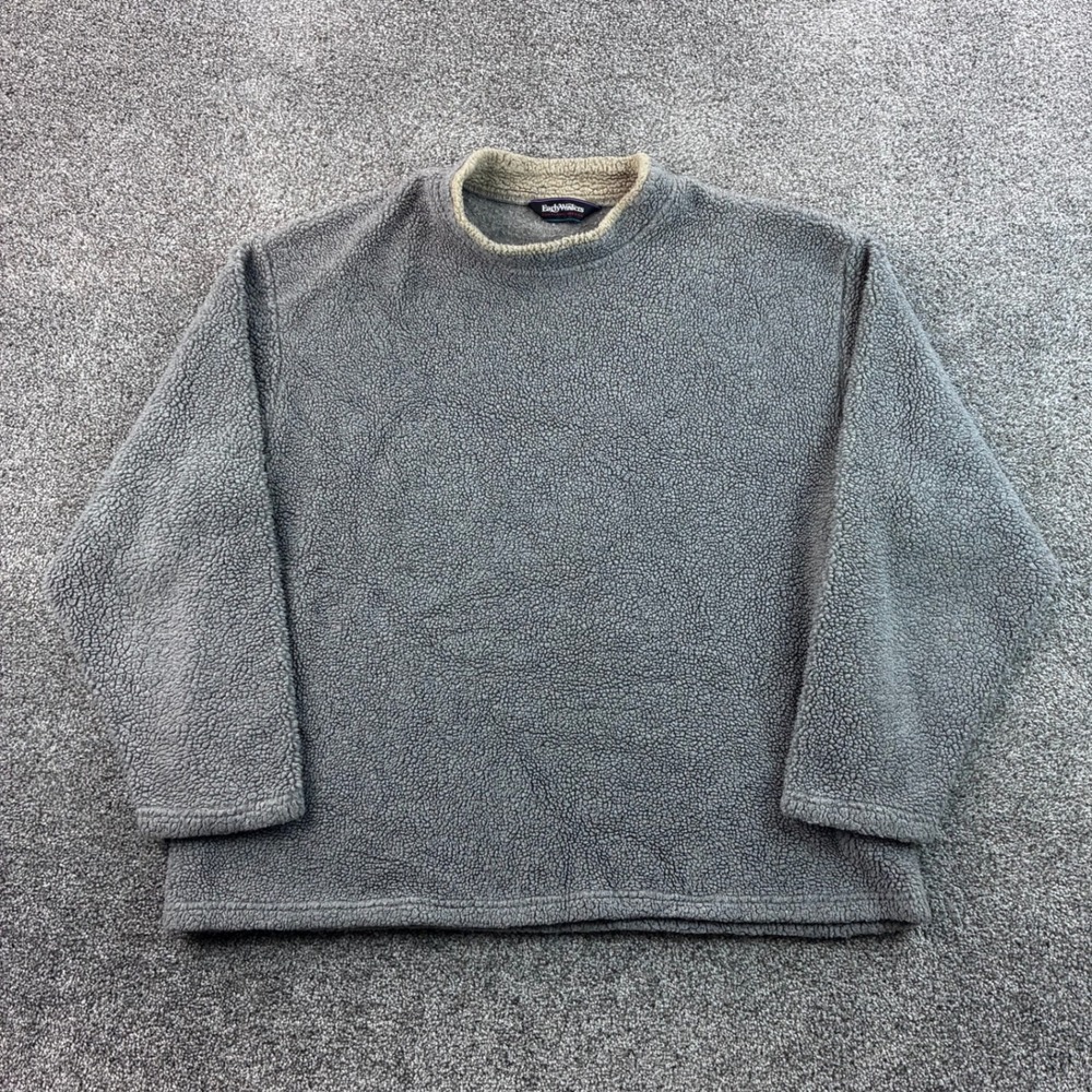 Vintage Early Winters Fleece Sweatshirt Mens XL Gray Deep Pile Sherpa Mock Neck